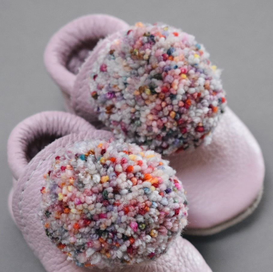 Size 2 (4.5") Leather Pompom Shoes - 105