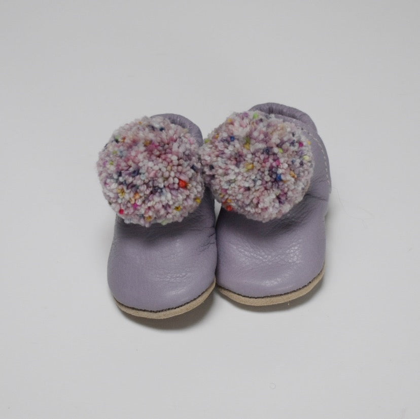 Leather Pompom Shoes - purple