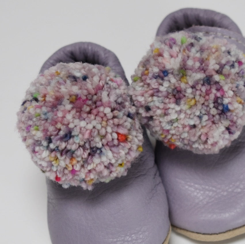 Leather Pompom Shoes - purple