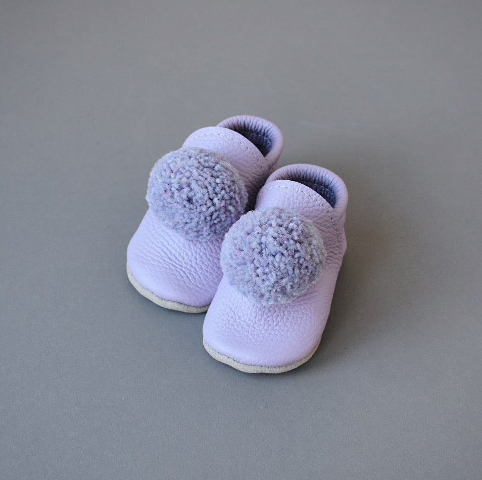 Leather Pompom Shoes - lavender
